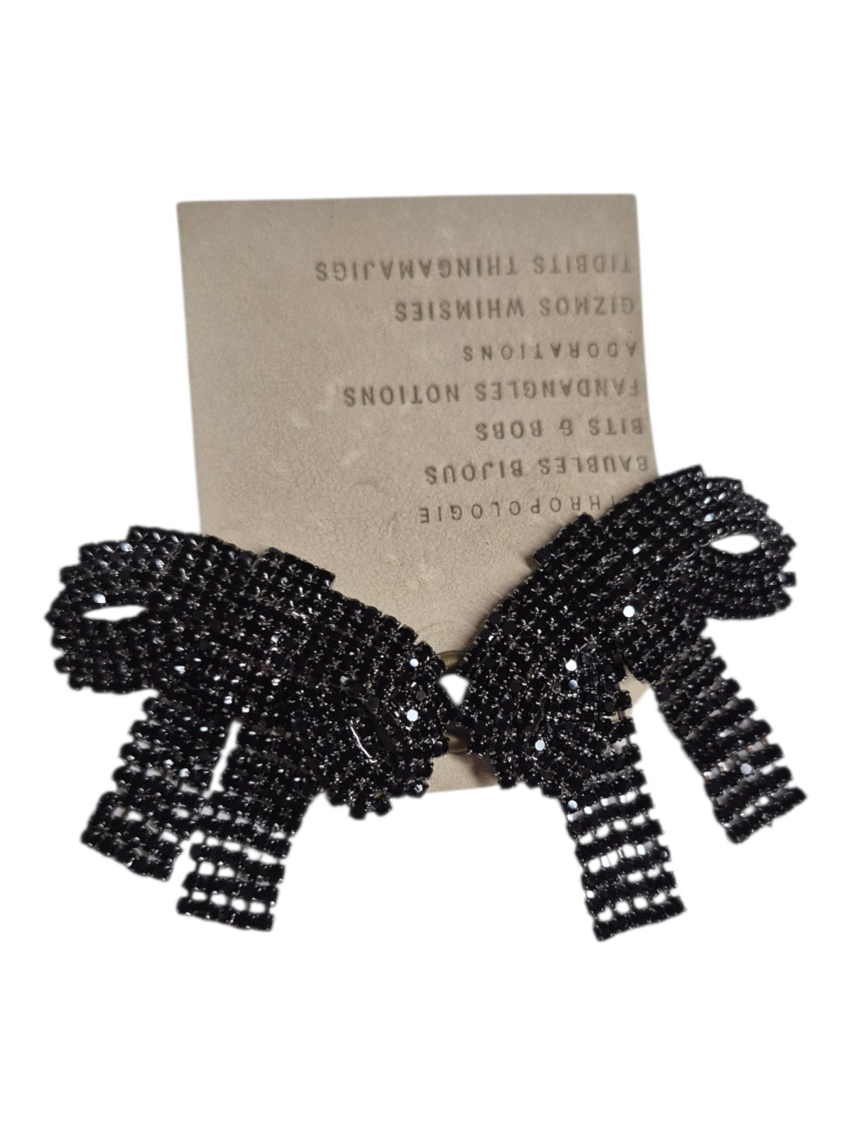 Anthropologie Crystal Bow Dangle Earrings Black Multi Gunmetal Plated Brass New