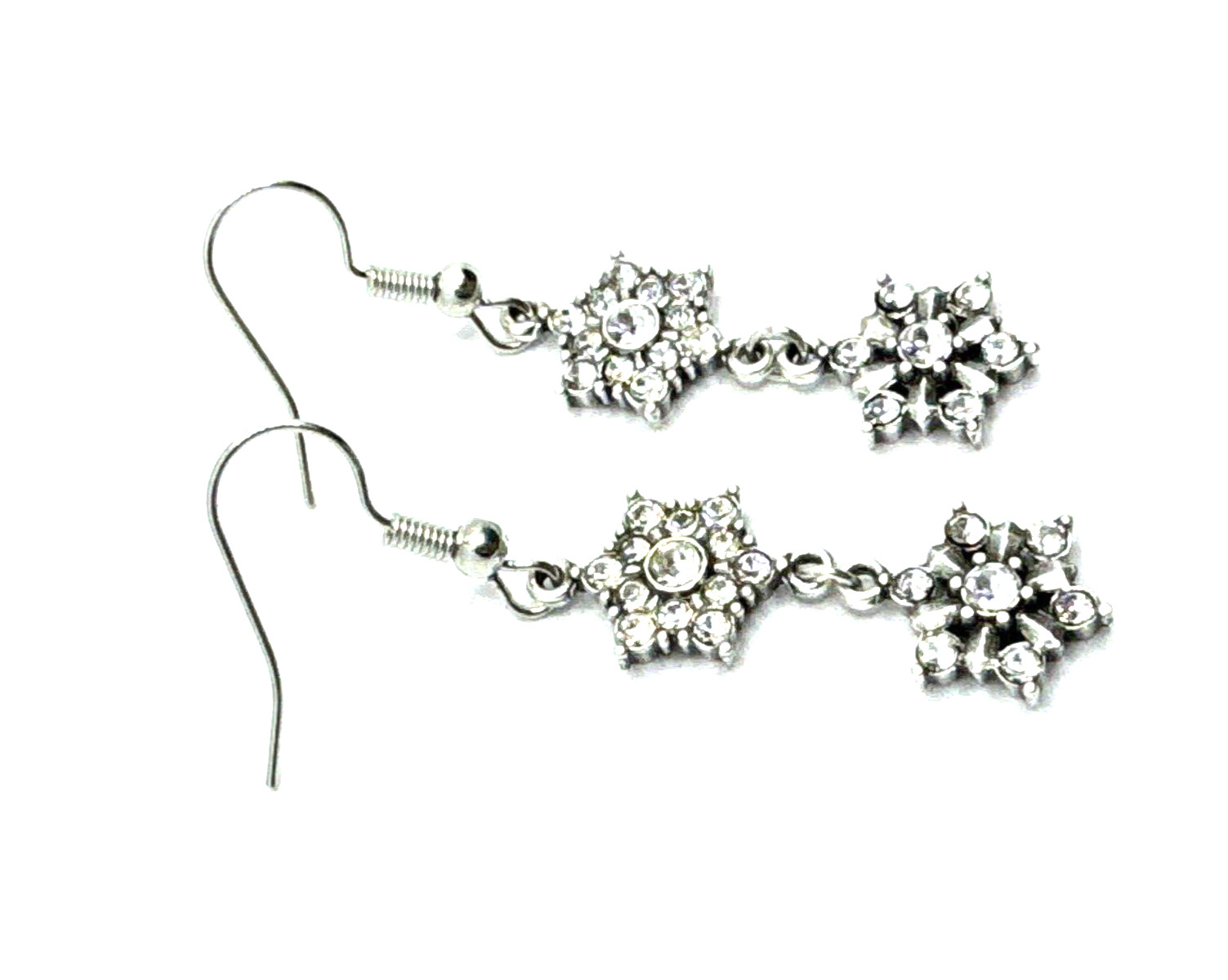 Brighton Arctica 2-Snowflakes Dangle Crystals Holiday Winter Silver Earrings