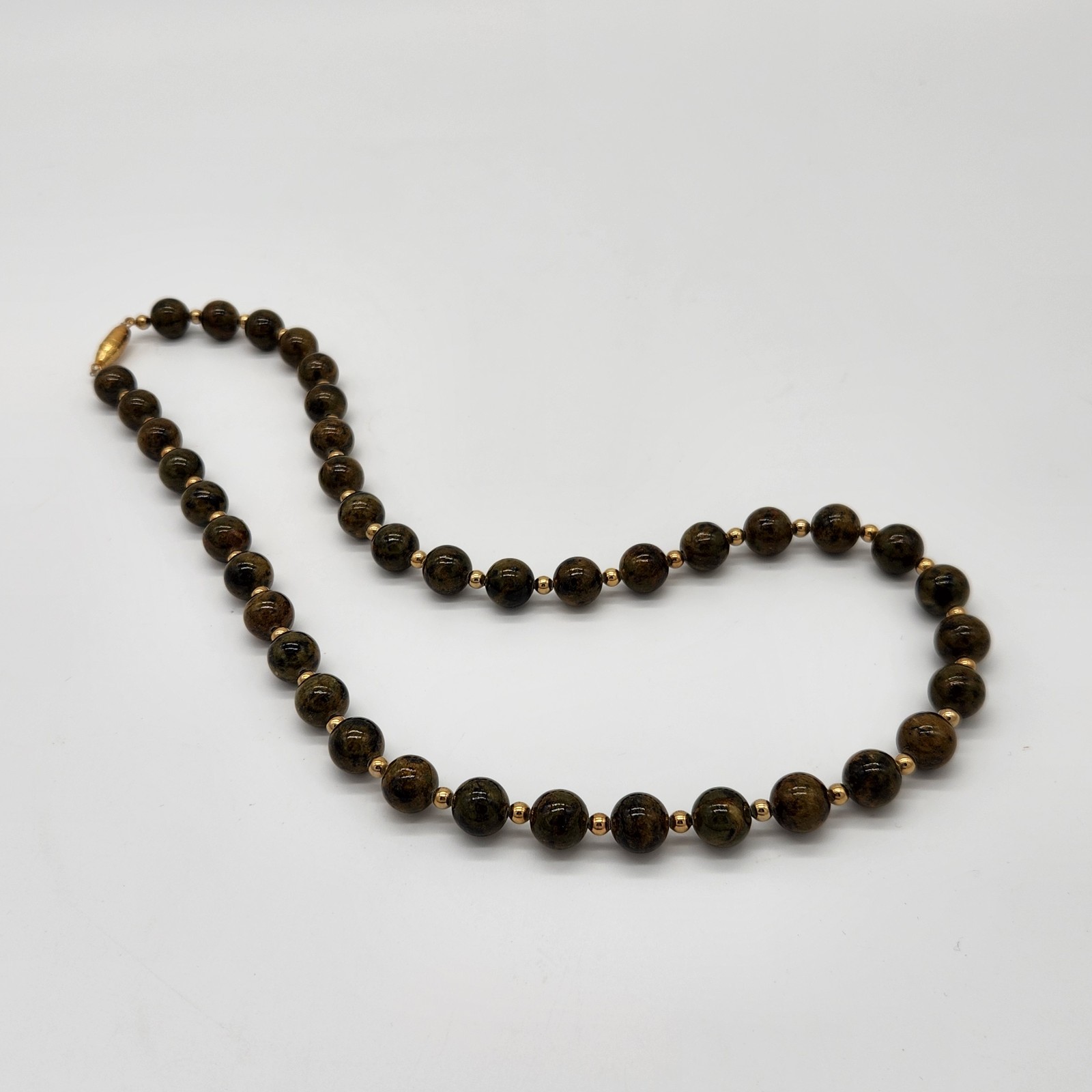 Dark Brown Semi Precious Stone Bead Necklace With Barrel Clasp