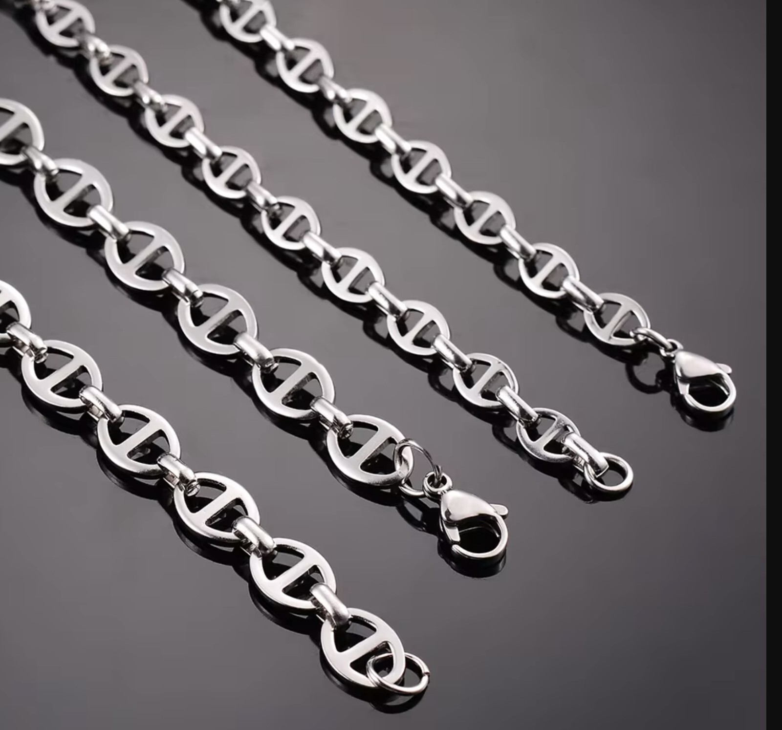 Silver Stainless Steel 60 cm (23.6 in) 8 mm Mariner Chain with lobster clasp