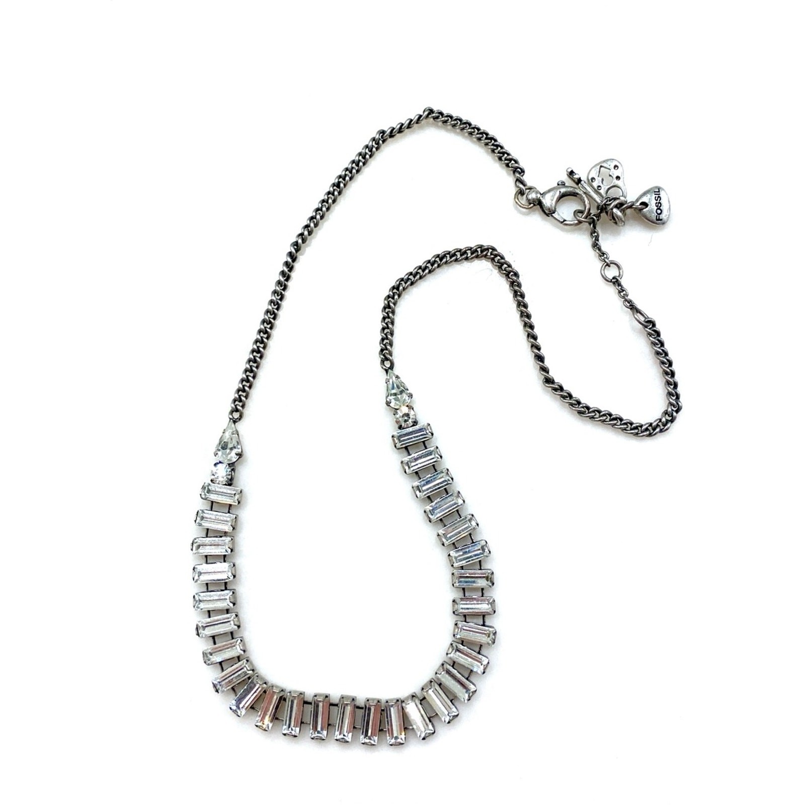Fossil Silver Baguette Crystal Curve Necklace