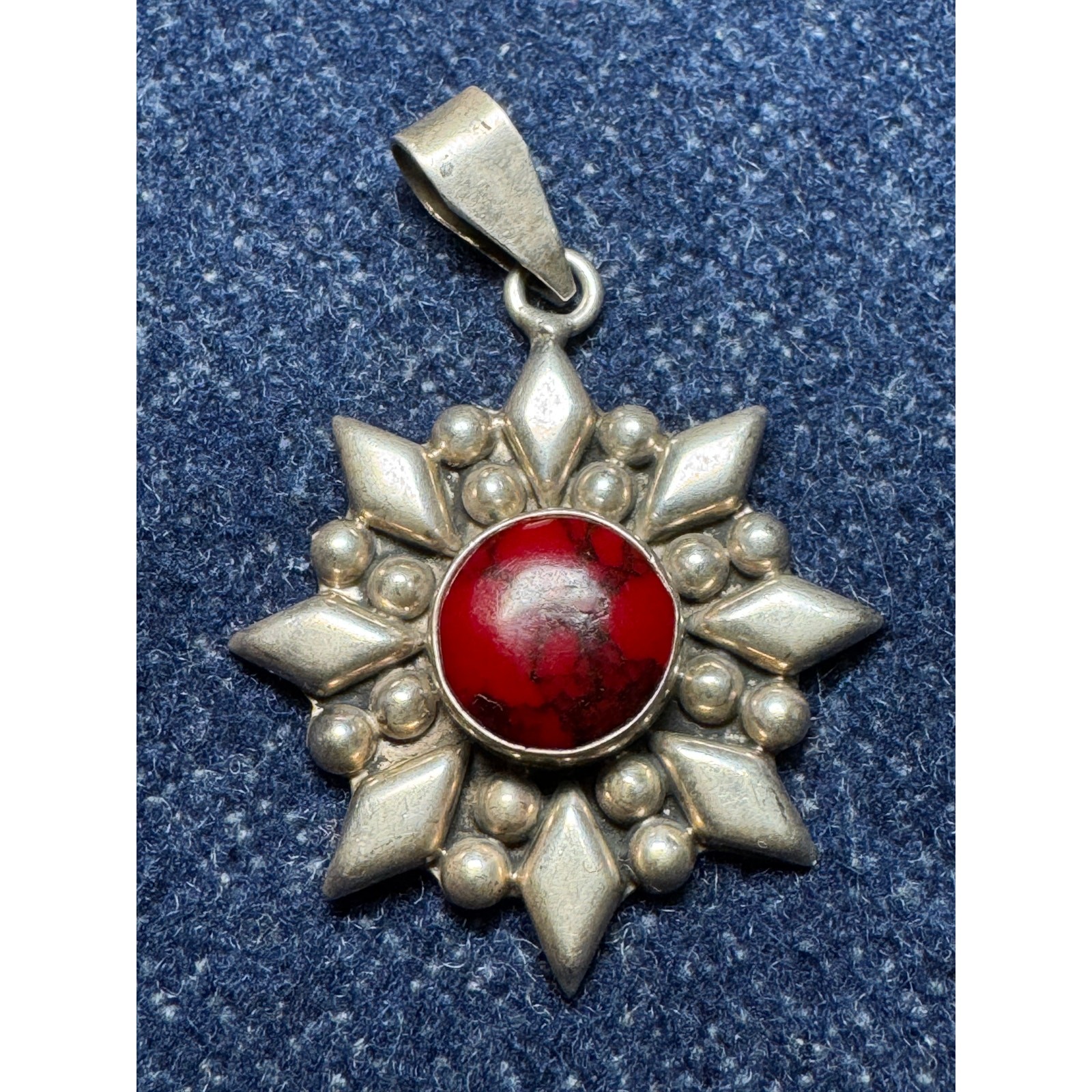 Vintage Mexico 925 Sterling Red Jasper Pendant 17grams