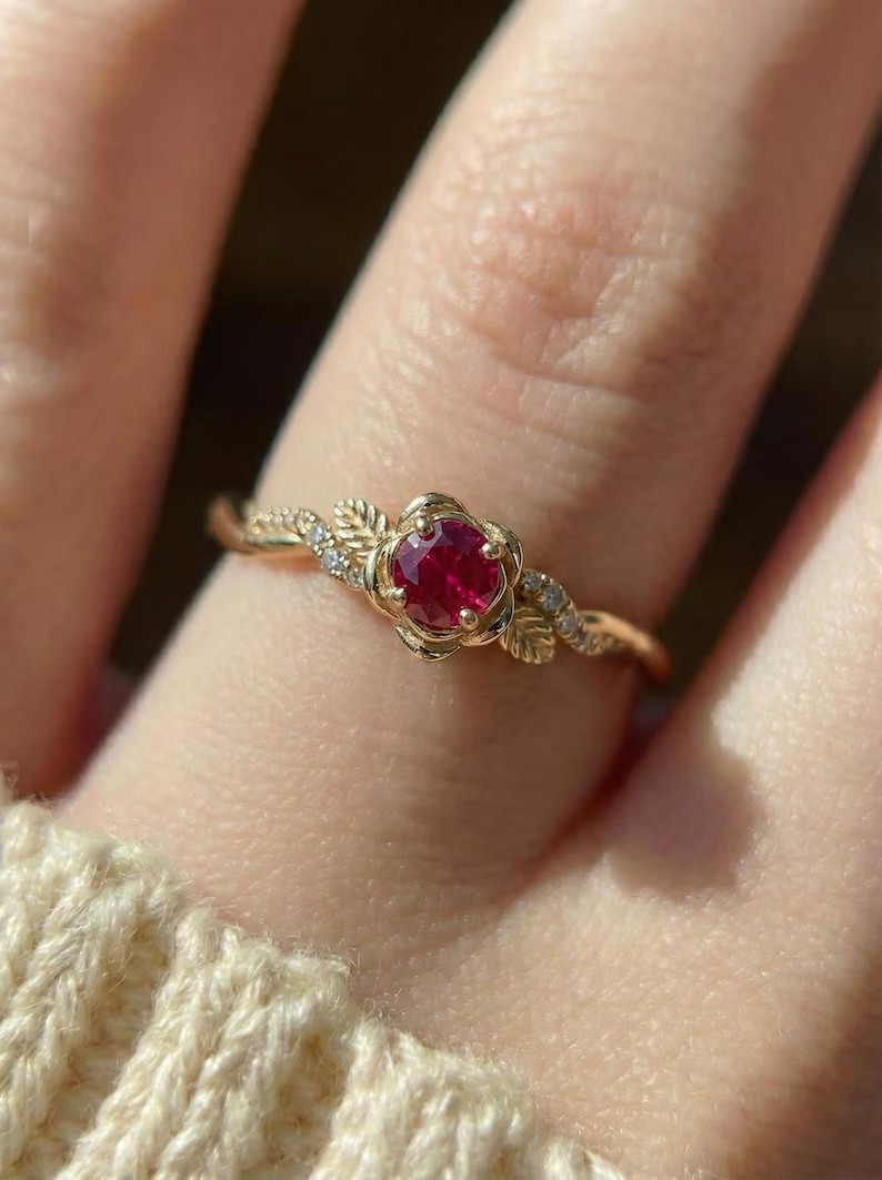2.39 Ct Round Cut Simulated Ruby Women Engagement Ring 14k Yellow Gold Plated