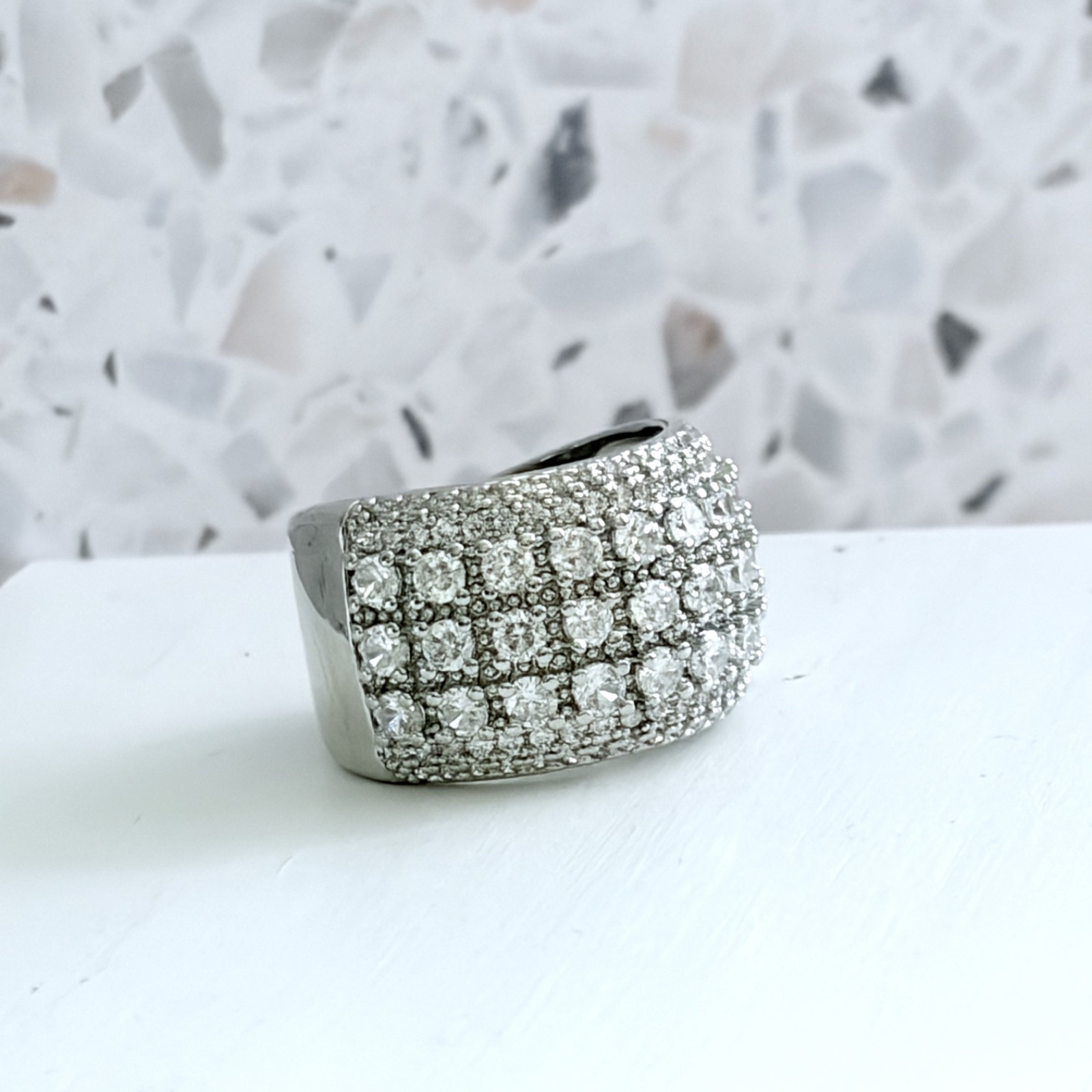 14k White Gold & 925 Sterling Simulated Sapphire Pave Set Band Women’s Ring