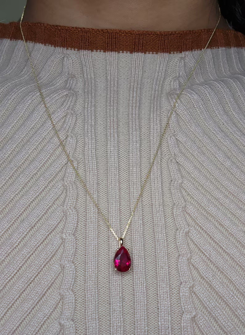 0.25 Ct Pear Cut Simulated Ruby Solitaire Charm Pendant 14K Yellow Gold Plated