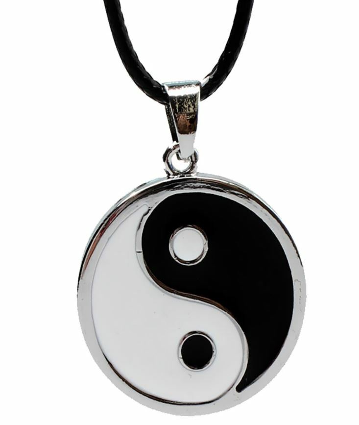 NEW Ying Yang Silver Tone Round Pendant Black Rope Necklace Yin Naruto
