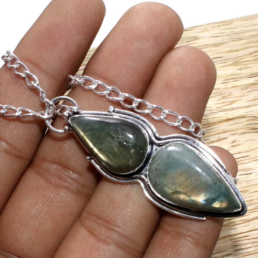 925 Silver Plated Long Fiery Labradorite Necklace 18″ Limited Stock Deal MJ