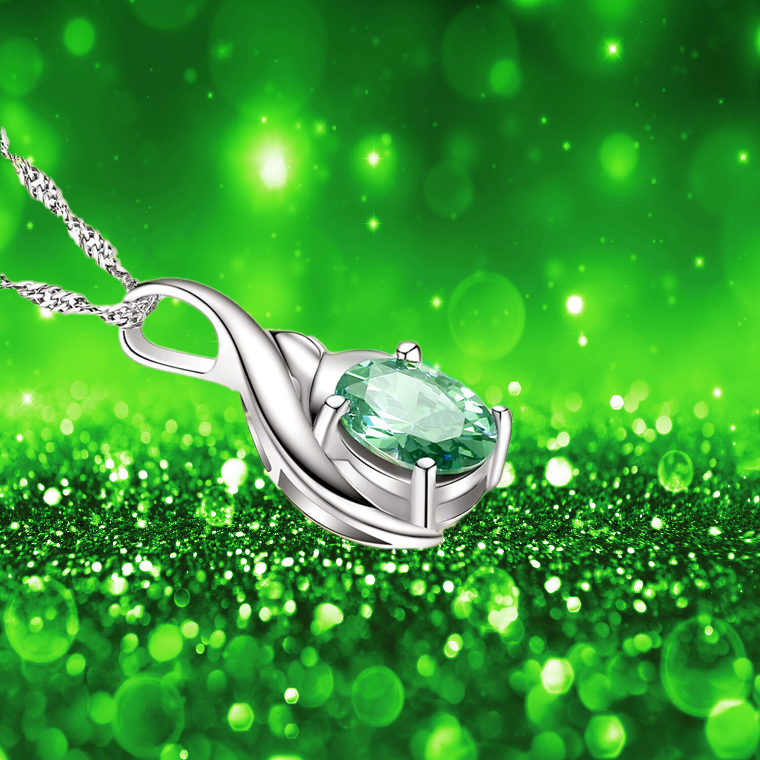Real 925 Sterling Silver Created Emerald Pendant Necklace Jewelry Gift for Her