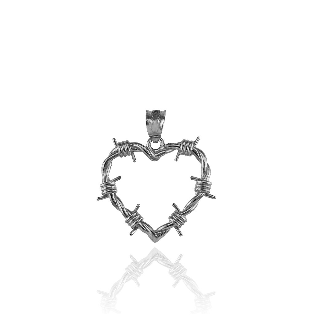 Sterling Silver Barbed Wire Heart Pendant Necklace (S/M/L)