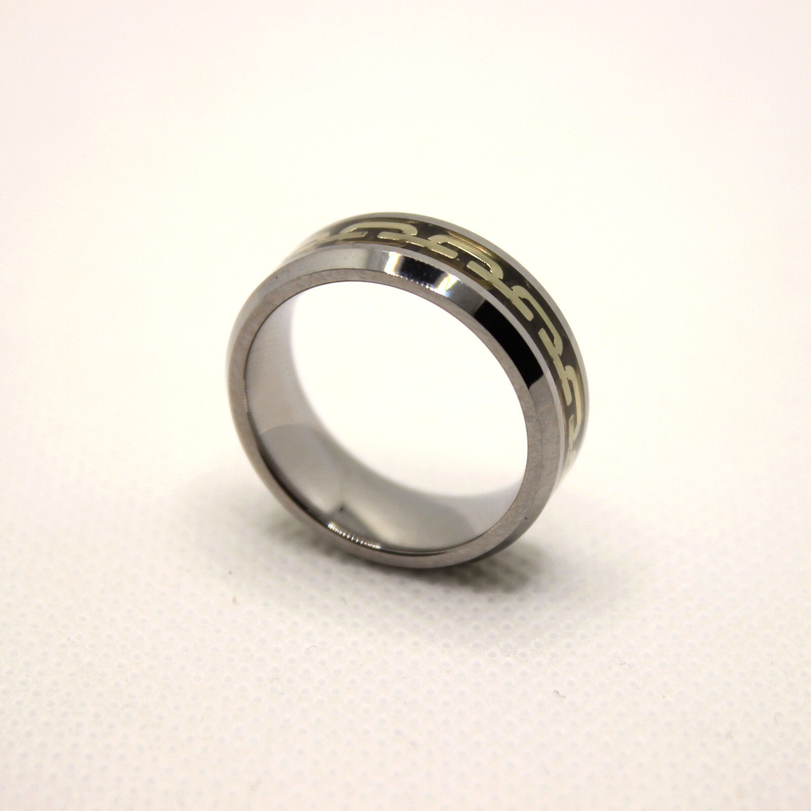 Tungsten Carbide Flat Yellow Chain Link Inlay Beveled Edge Wedding Band Ring 8mm