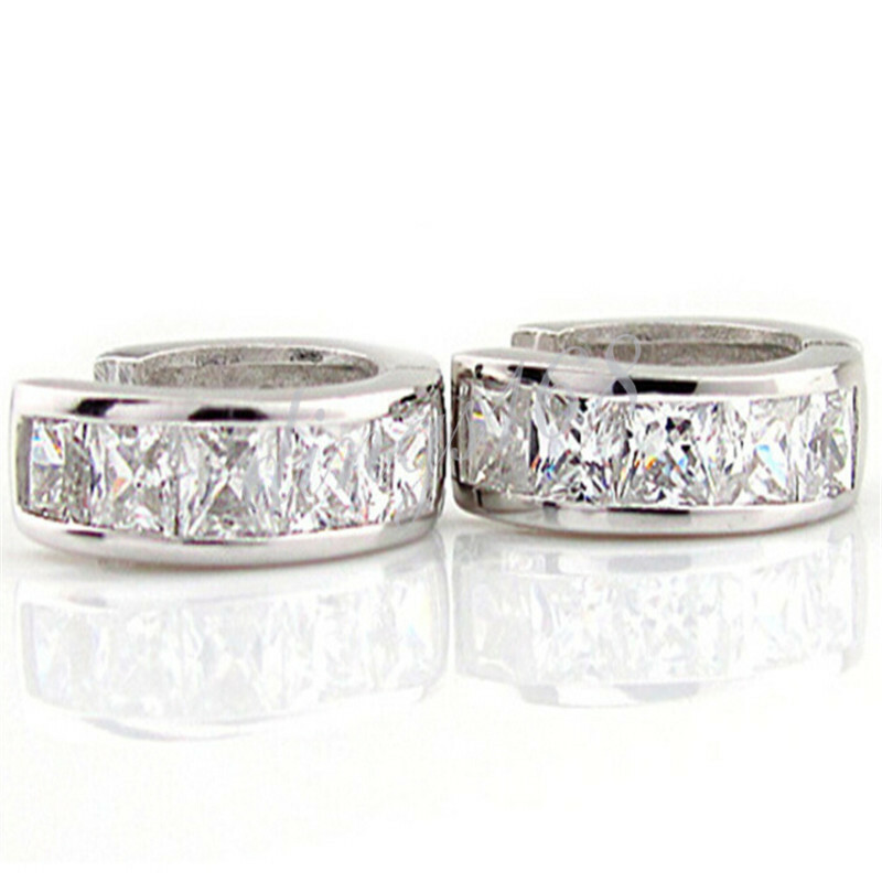 Women’s 925 Sterling Silver Classic Crystal Small 13mm/0.5″ Huggie Hoop Earrings