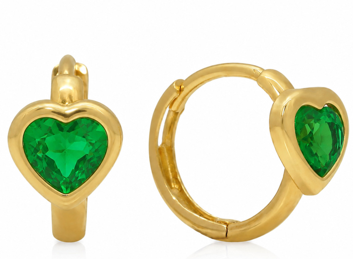 7ct Heart Simulated Emerald Stunning Star Hoop Earrings 14k Yellow Gold Plated