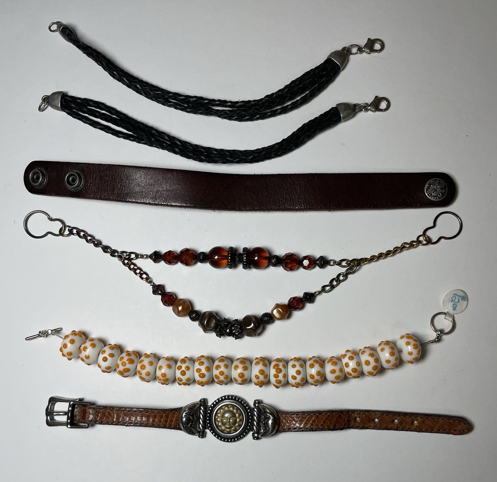 Mixed Bracelet Lot Jewelry – Leather, Ceramic Beads, Braided Rope Set of 6