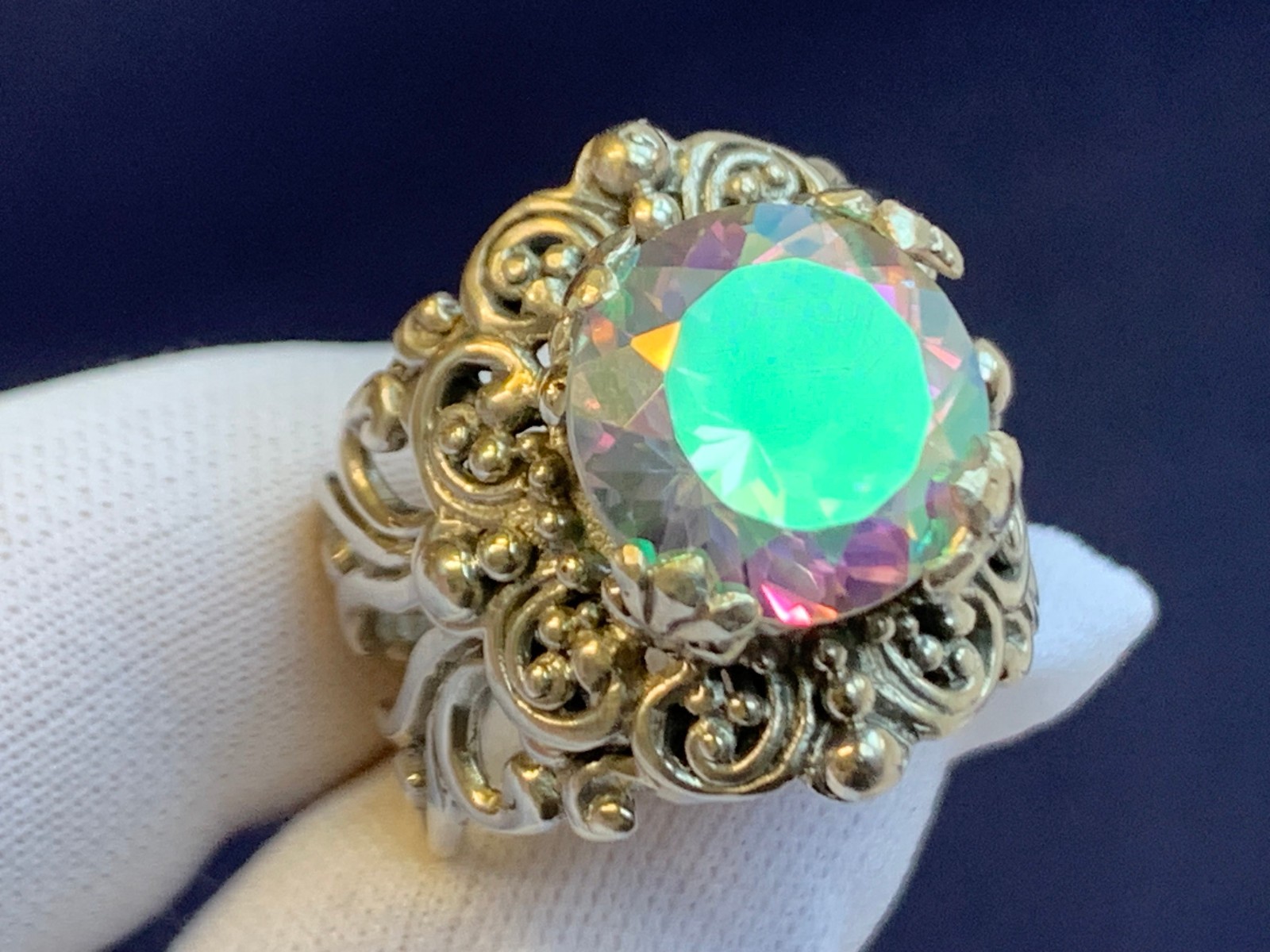 Sterling Silver Ring 11.63g Fine Jewelry Size 9 Band Mystic Topaz Look *READ*