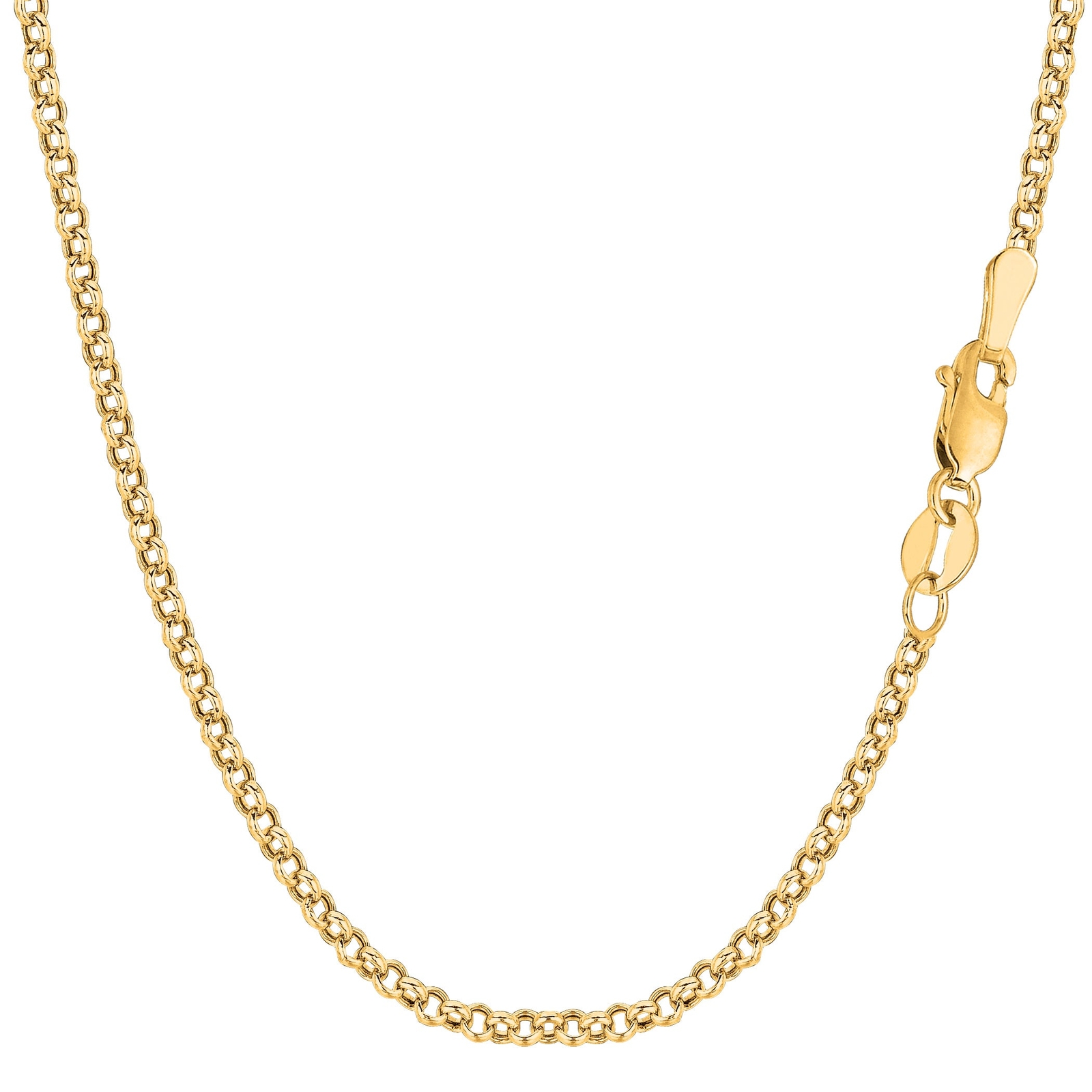 14k Yellow Real Gold Round Rolo Link Chain Necklace, 2.3mm, 16″