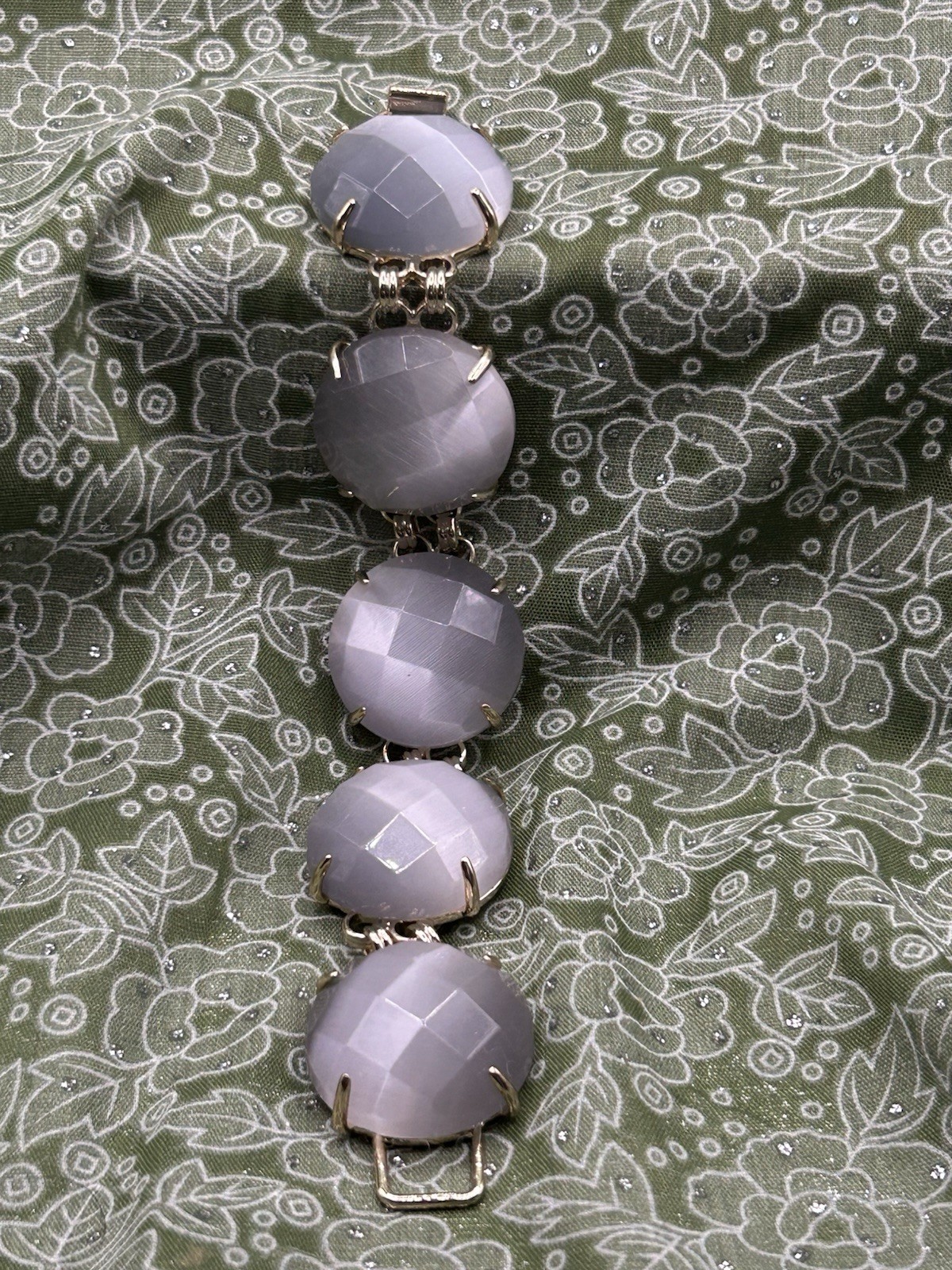 Kendra Scott Gray Round Faceted Stone Cable Link Bracelet, Fold Over, Signed