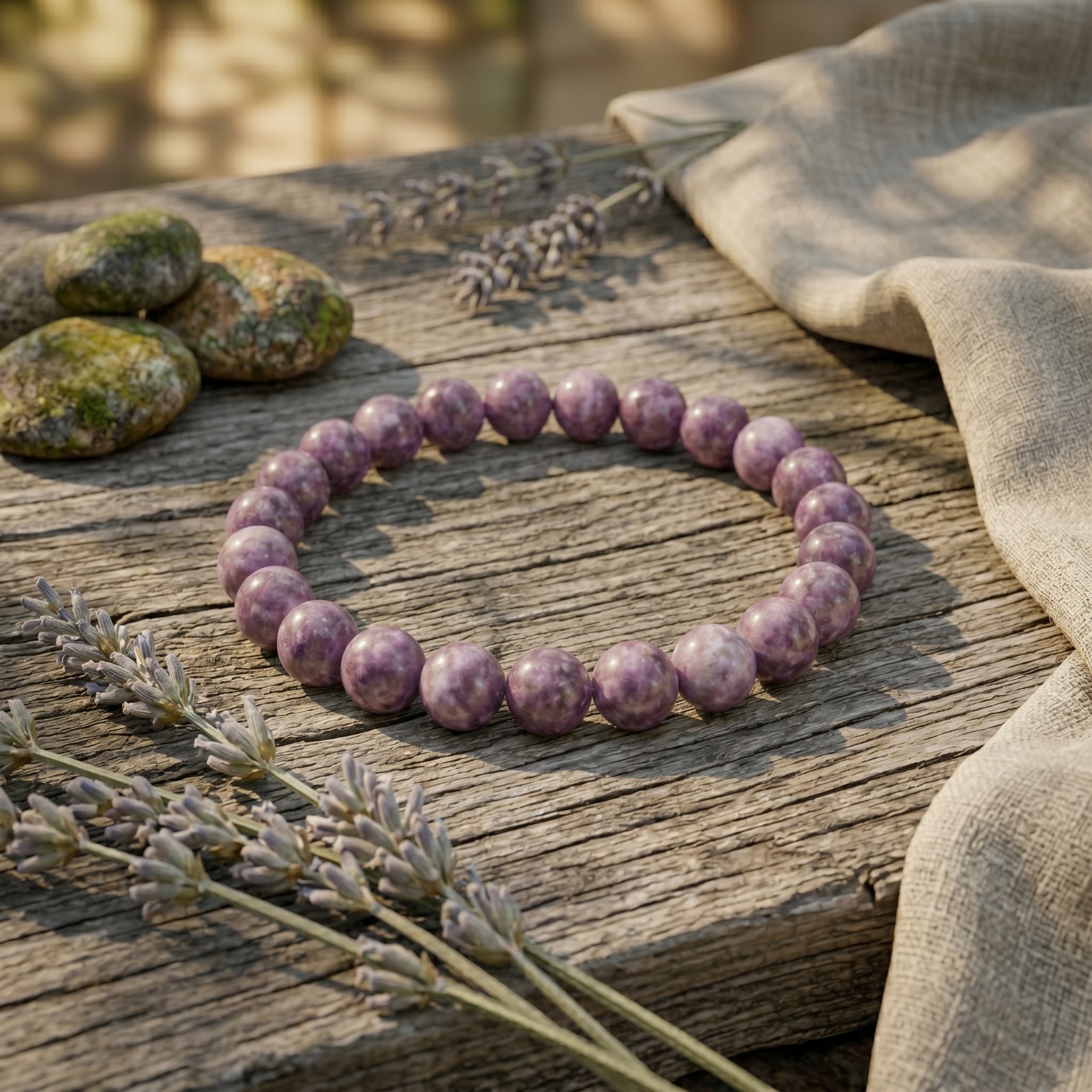 Natural Lepidolite Bracelet 8mm Stretch Round Beads Calm Anxiety Relief Healing