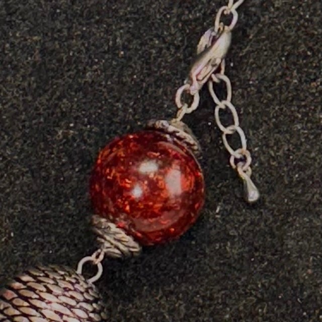 NECKLACE multicolor acrylic ceramic bead silvertone metal yarn ball beads chunky