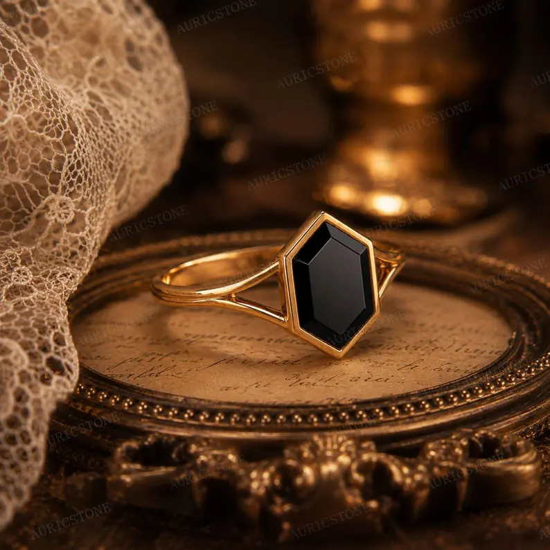 Lab Created Black Hakik Ring, Base Metal: Brass Finish: Gold Plated