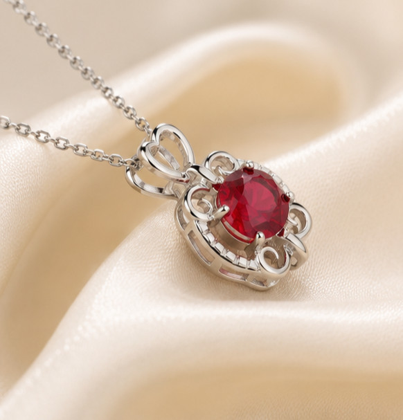 1.0Ct Sparkling Round Cut Simulated Ruby Heart Pendant–925 White Sterling Silver