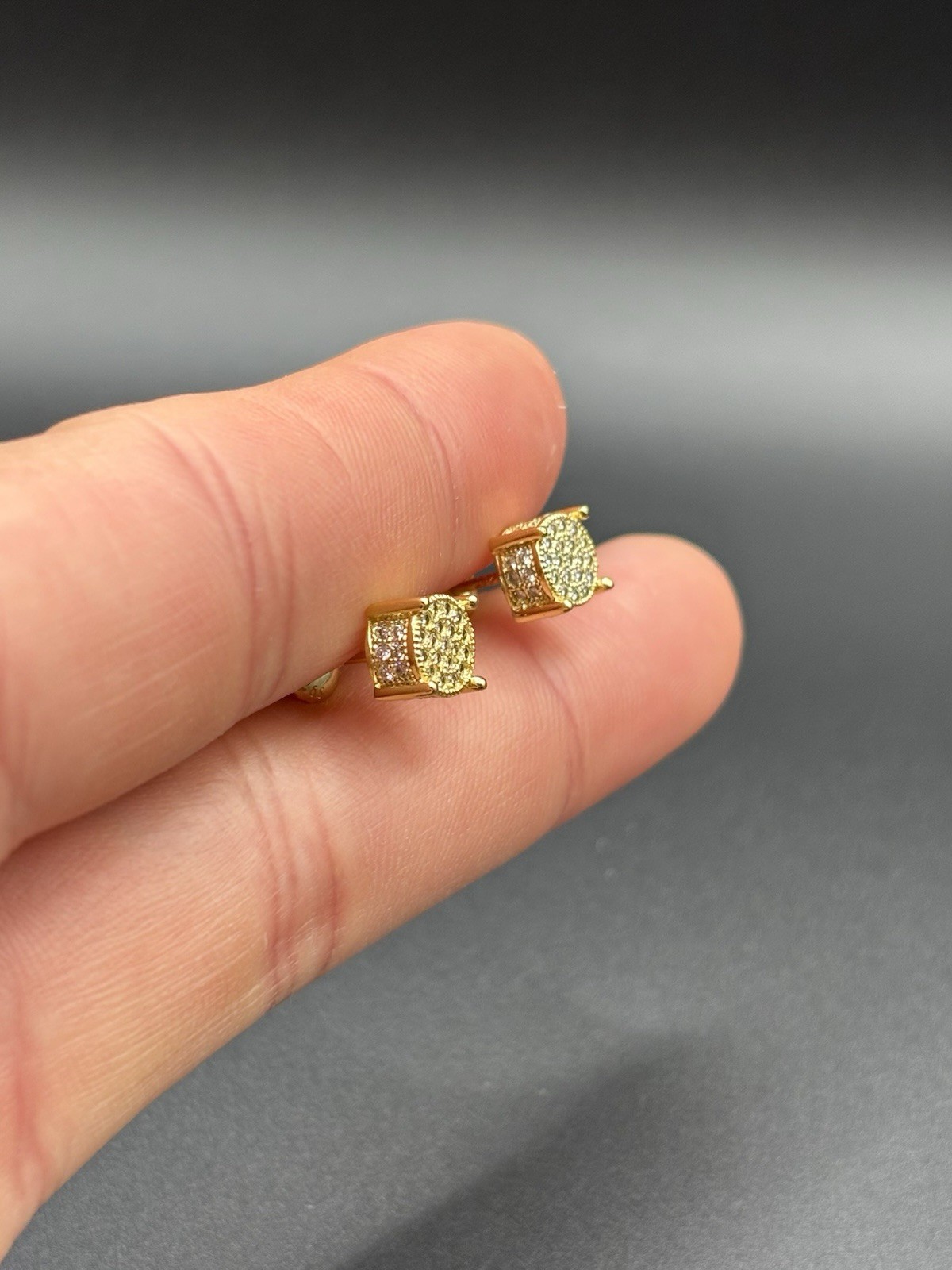 VVS1 Moissanite Square Pavé Stud Earrings Gold Tone White Butterfly Back