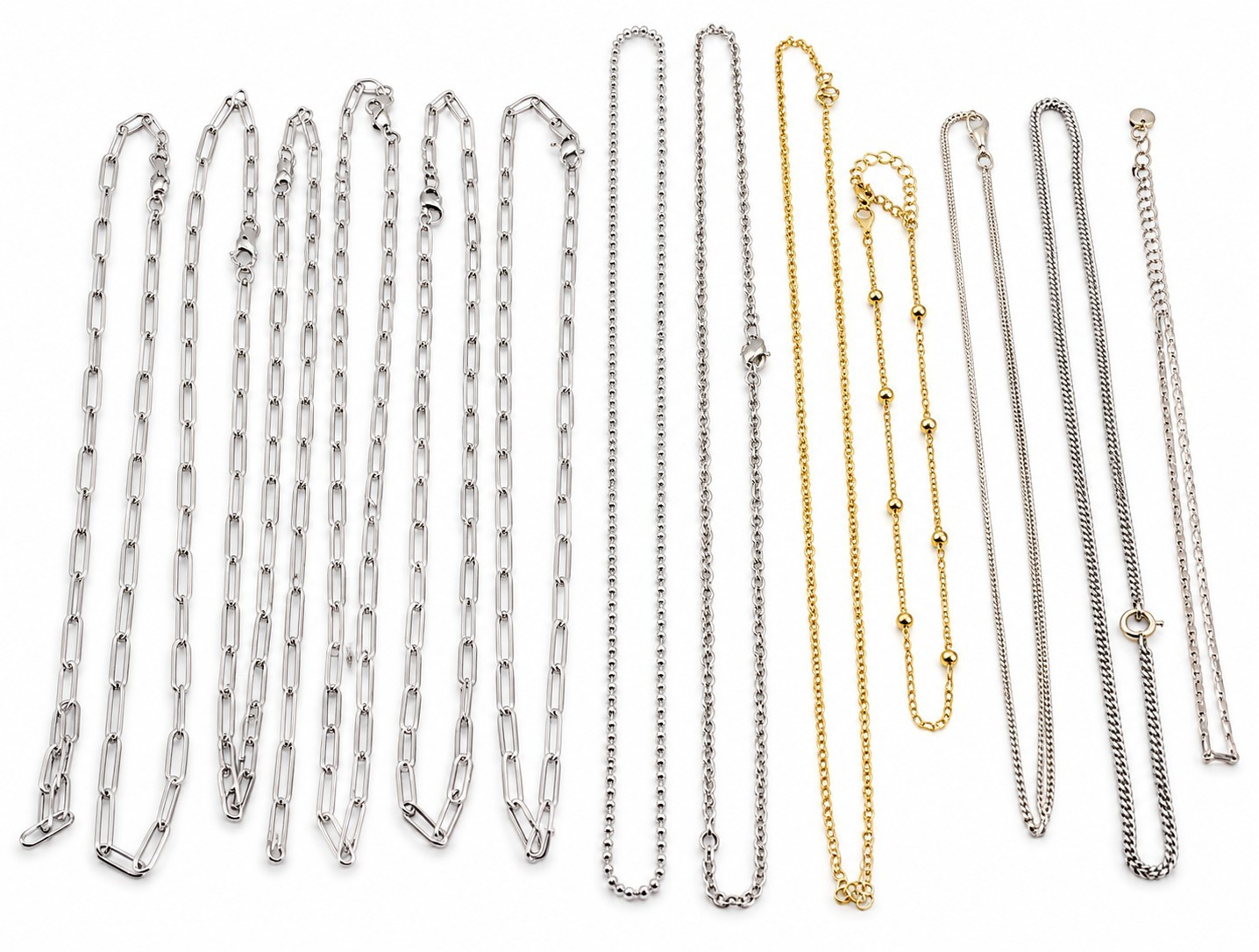 Vintage Silver & gold Untested lNecklace Chains Lot Paperclip Ball Box Link