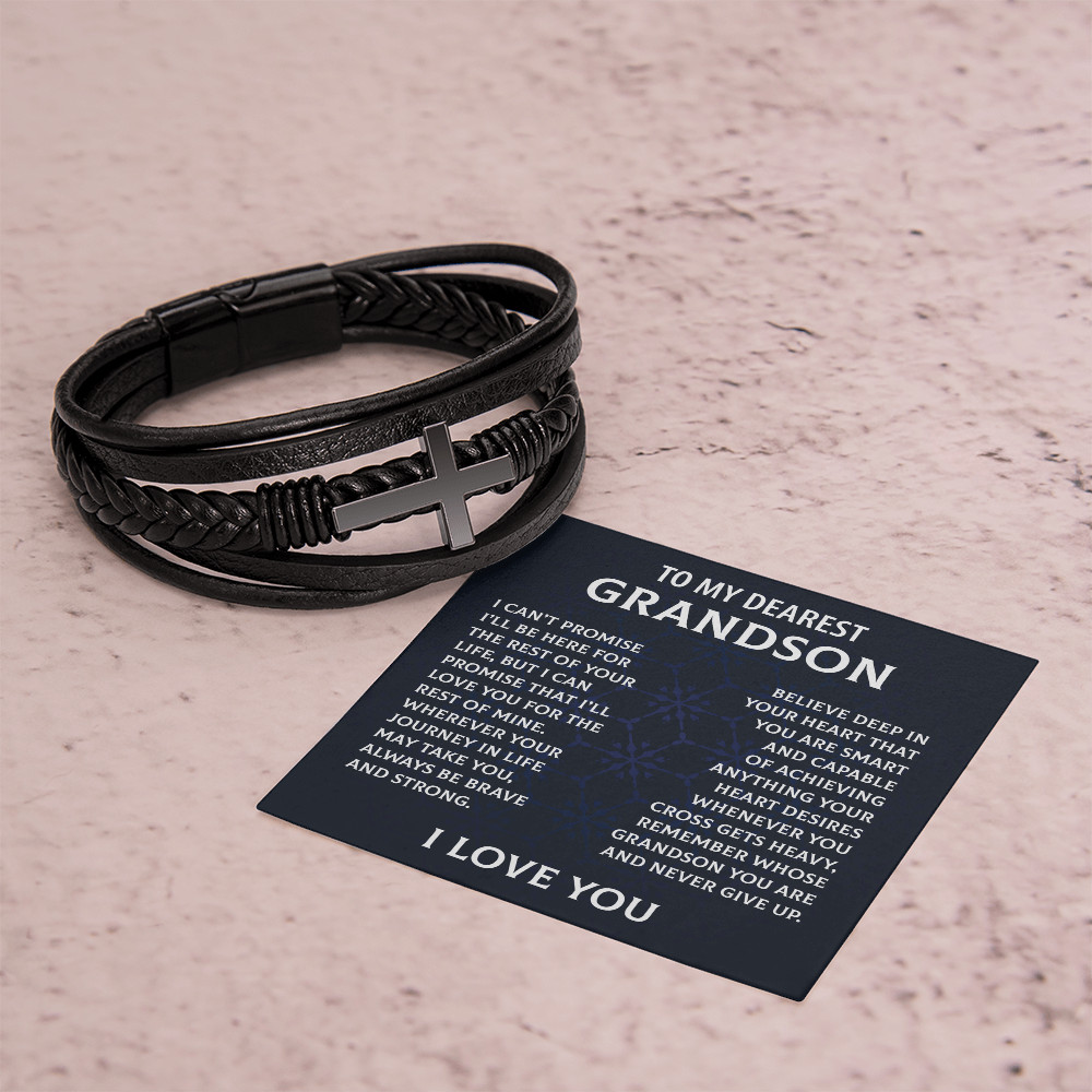 To My Dearest Grandson Cross Bracelet Christmas Birthday Graduation Gift for Men