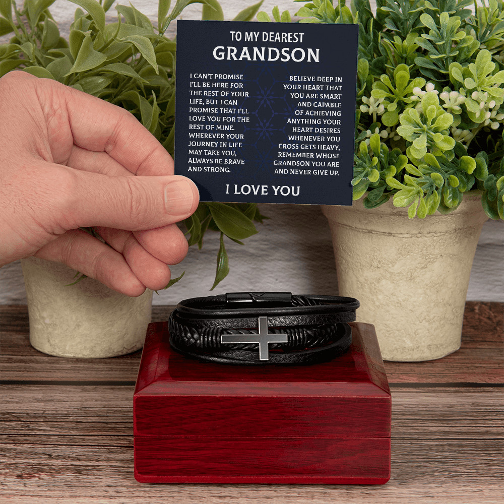 To My Dearest Grandson Cross Bracelet Christmas Birthday Graduation Gift for Men