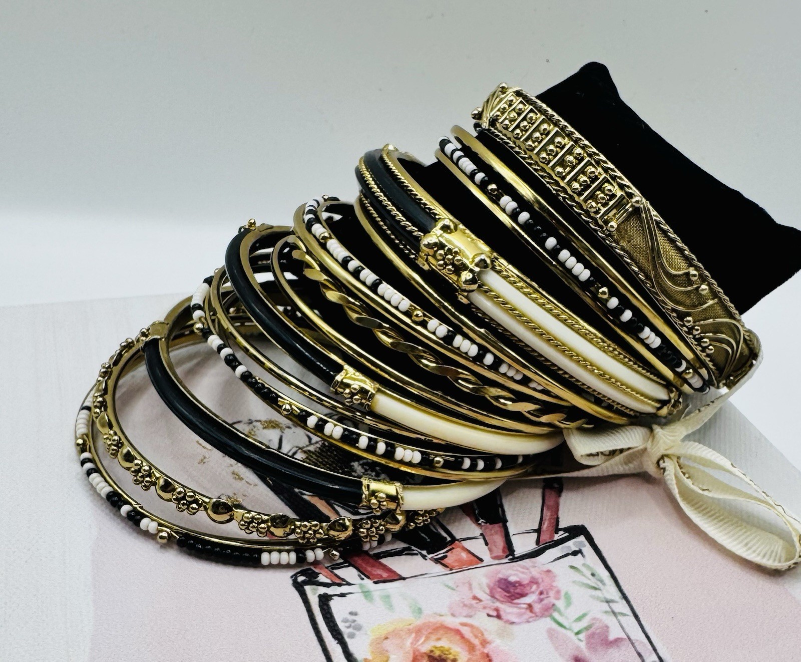 AMRITA SINGH Black/Ivory Bangle Bracelet Set New with Tags