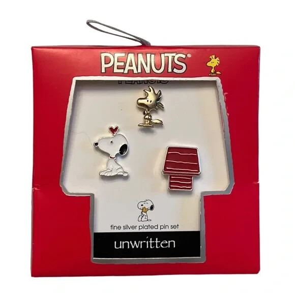 Peanuts Two-Tone Snoopy Woodstock & Red Dog House Lapel Pin Set 3 Piece New