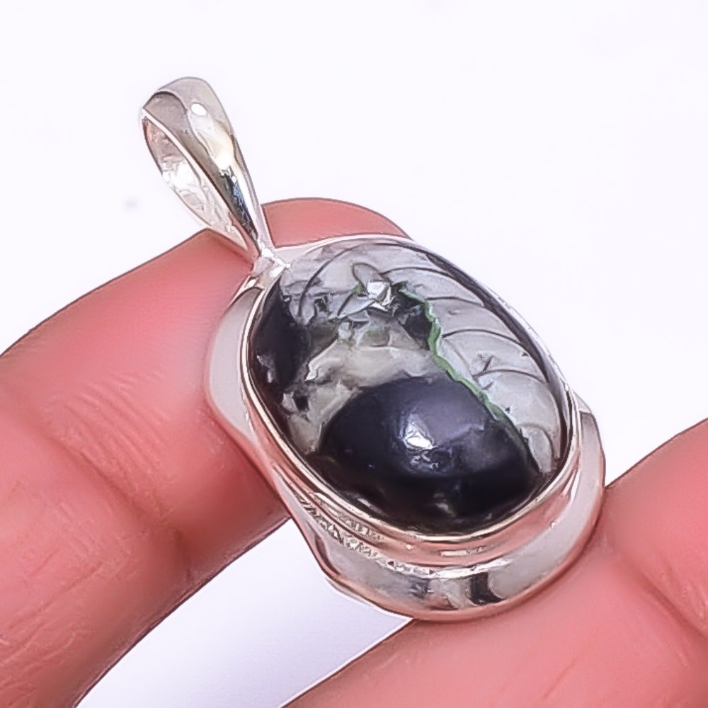 Fossil Orthoceras – Morocco Silver Handmade Pendant 1.40″ T43