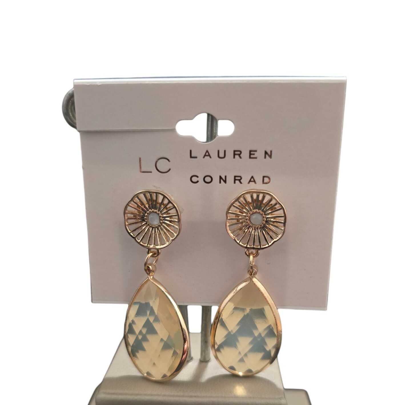 LC Lauren Conrad Gold Plated Acrylic Yellow Flower Dangle Earrings NWT