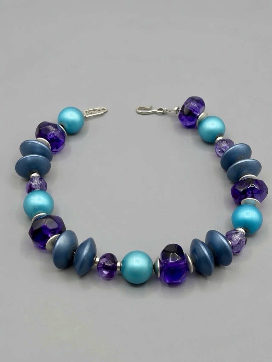 YSL Yves Saint Laurent 1980s Runway Beaded Necklace Purple Lucite Turquoise Bead
