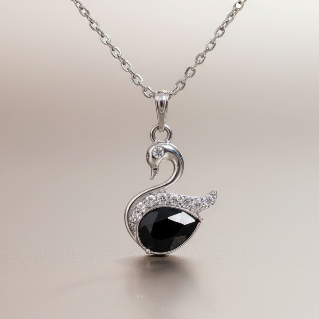 Swan Shaped Pendant with Silvery Inlaid Colorful Teardrop Crystal Necklace