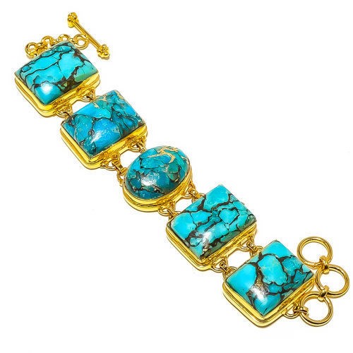 Copper Blue Turquoise Silver Gold Plated Bracelet 7-7.99″ B7625-82