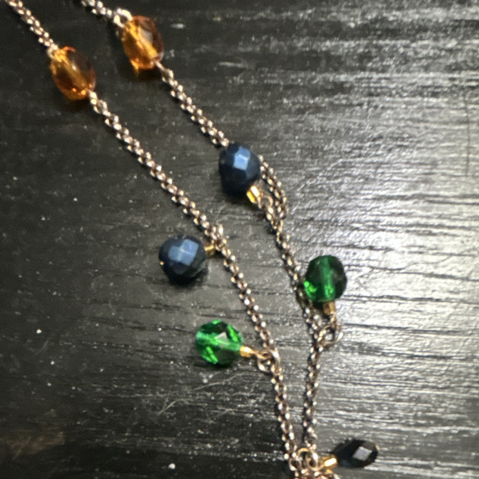 Rachel Roy Gold Tone Filigree Pendant Necklace Blue Green Beads Lobster