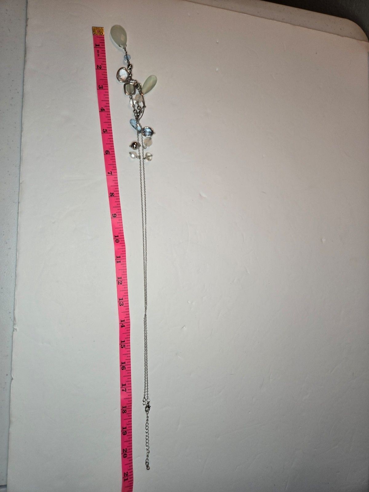 Silver Tone Necklace with Blue Green and White Beads