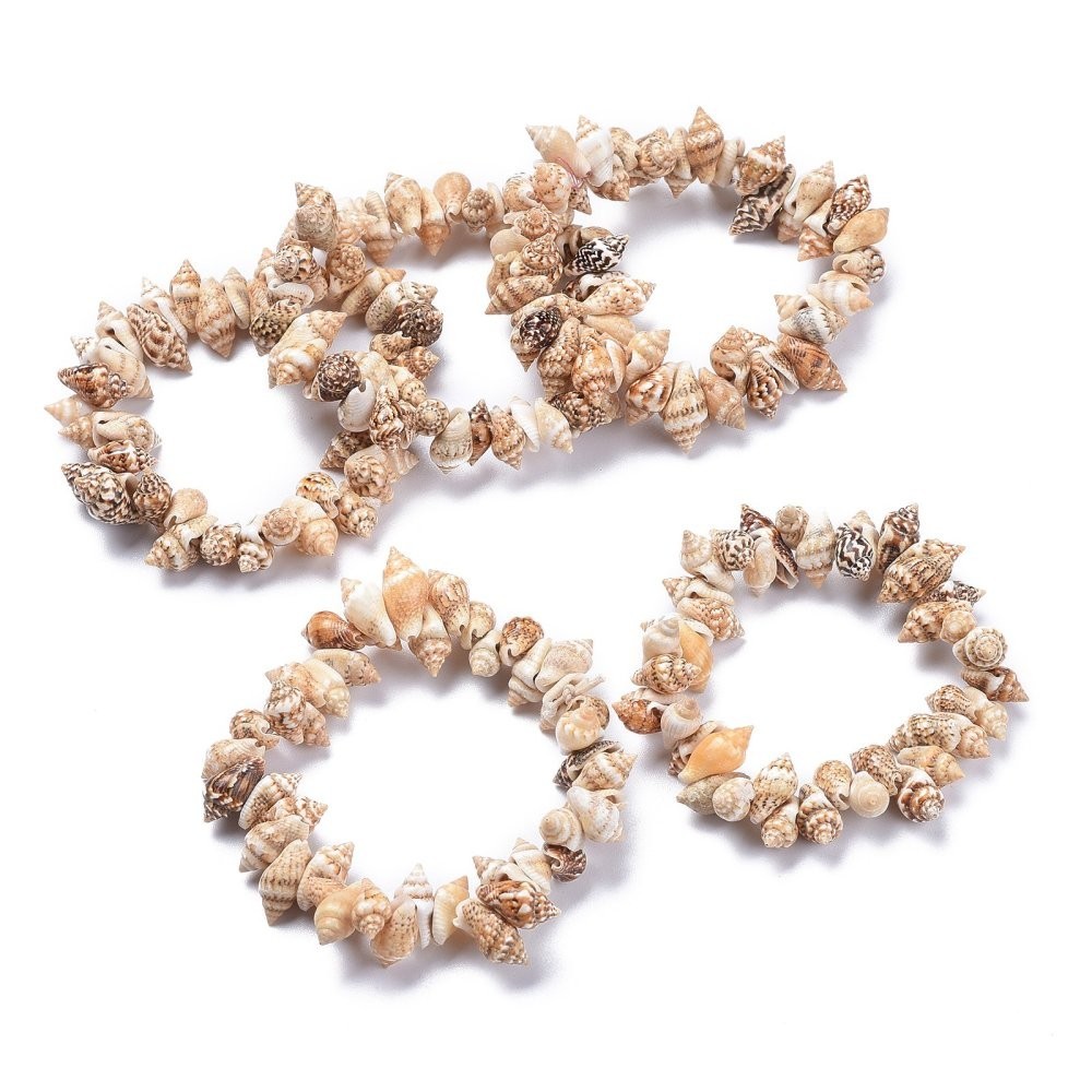 Surfer Natural Spiral Shell Unisex Stretch Beaded Bracelet Conch 7″