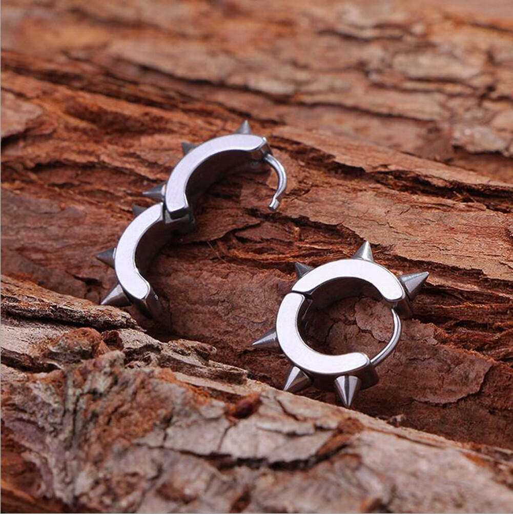 Unisex’s Hip Hop Spike Ear Stud Stainless Steel Hoop Earrings Jewelry Fashion