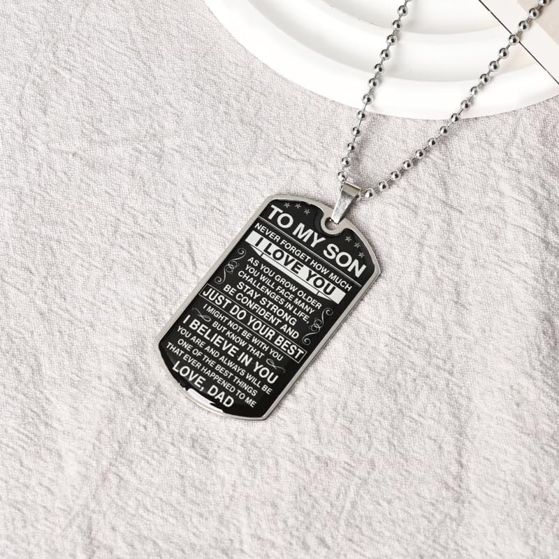 Inspirational Son Necklace from Dad Motivational Dog Tag Gift for Sons Boys Men