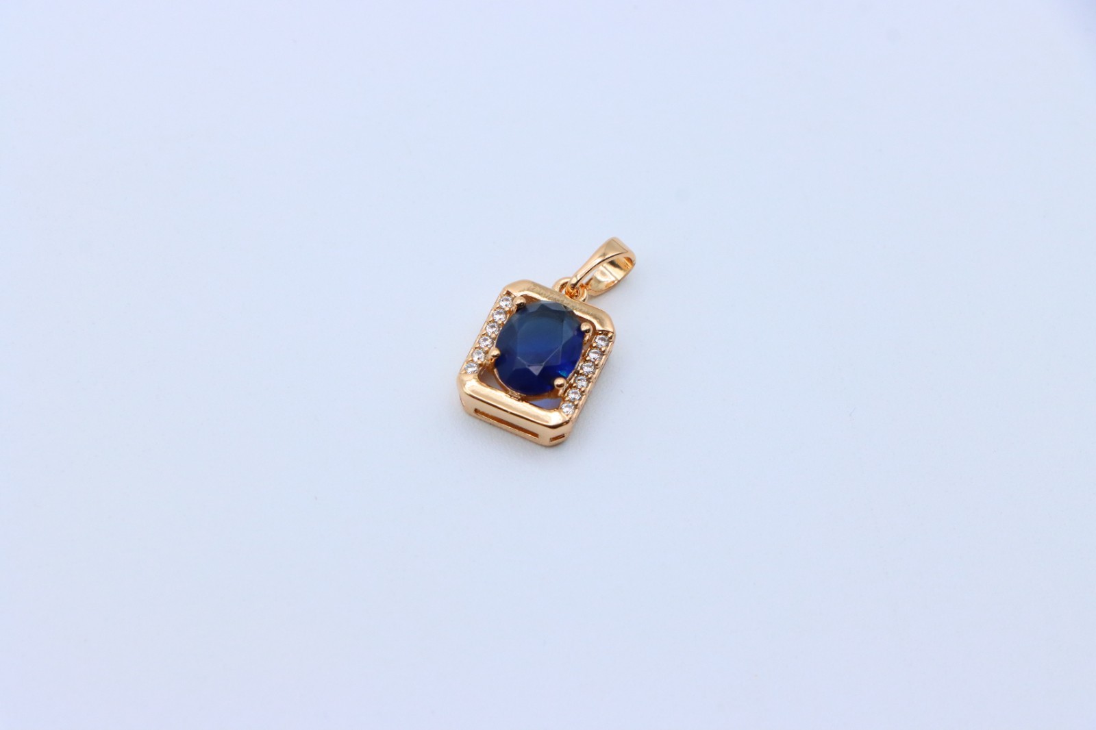 Rose Gold Rectangle Pendant with Blue Stone and Crystal Accents, XPPT1276