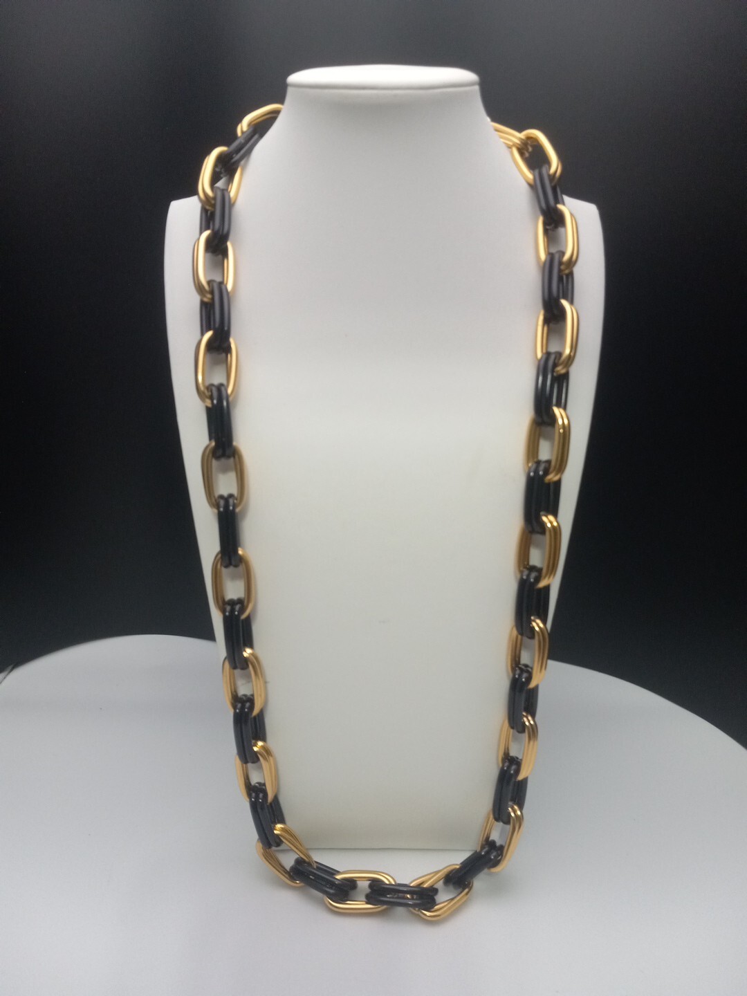 Gold And Black Tone Metal Double Oval Links 30 In Fashion Chain Necklace