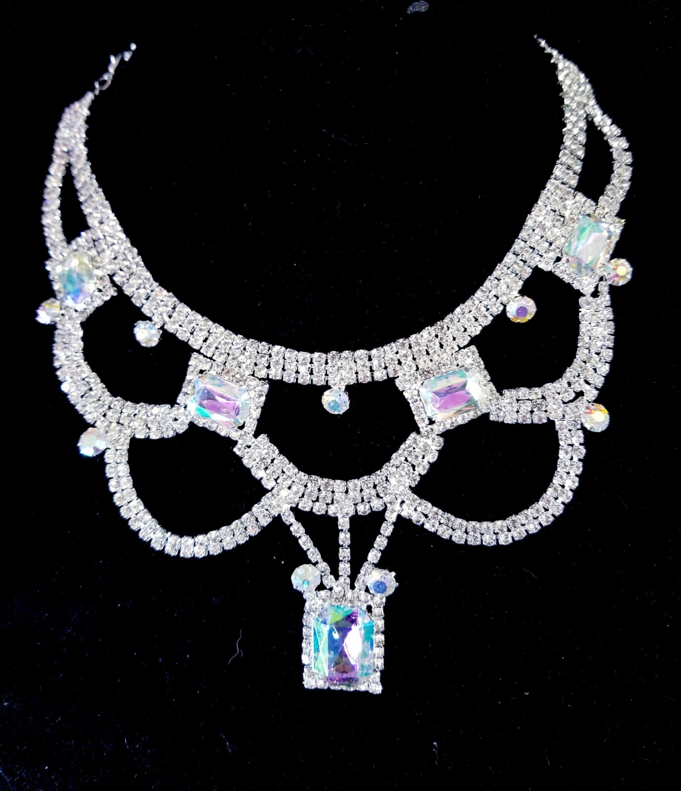 Iridescent AB Crystal Choker Rhinestone Resin Necklace Bridal Prom Pageant