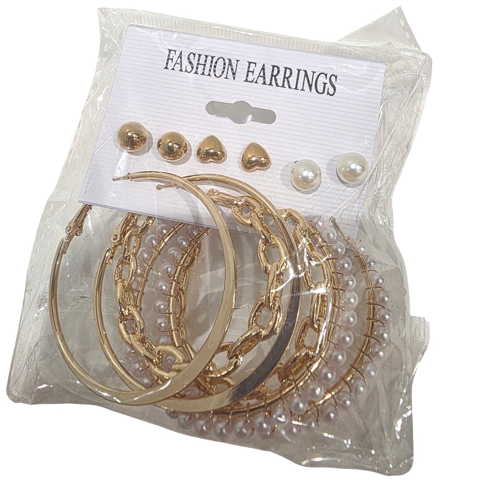 NEW LOT OF 13 Womens Fashion Earrings Sets Hoop Pearl Stud Heart Dangle Gold