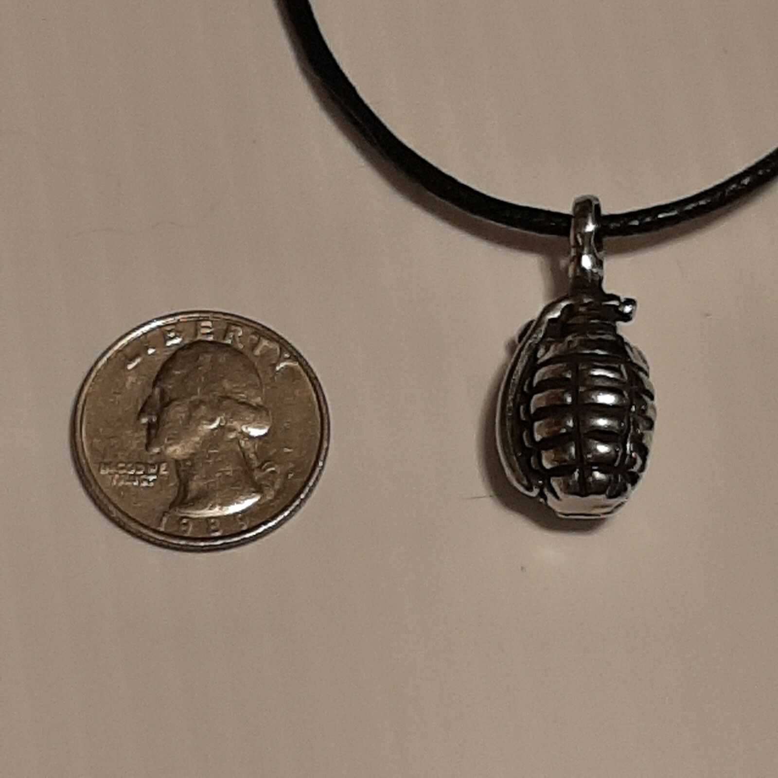 HAND GRENADE Pewter Pendant Charm / 26″ Adjustable Necklace U.S.A.