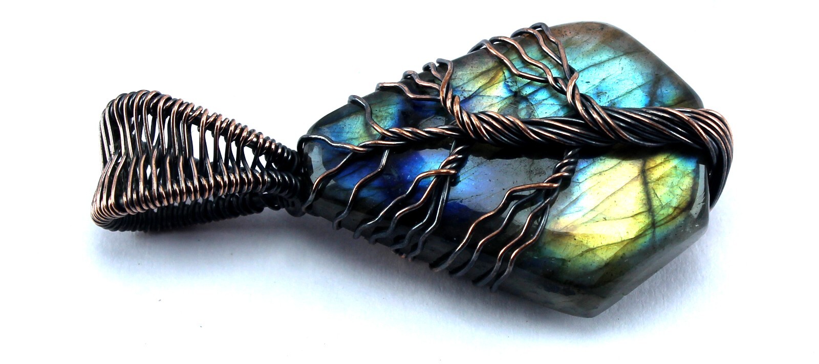 Wonderfully Unique Designed Labradorite Wire Wrapped Handcrafted Copper Pendant