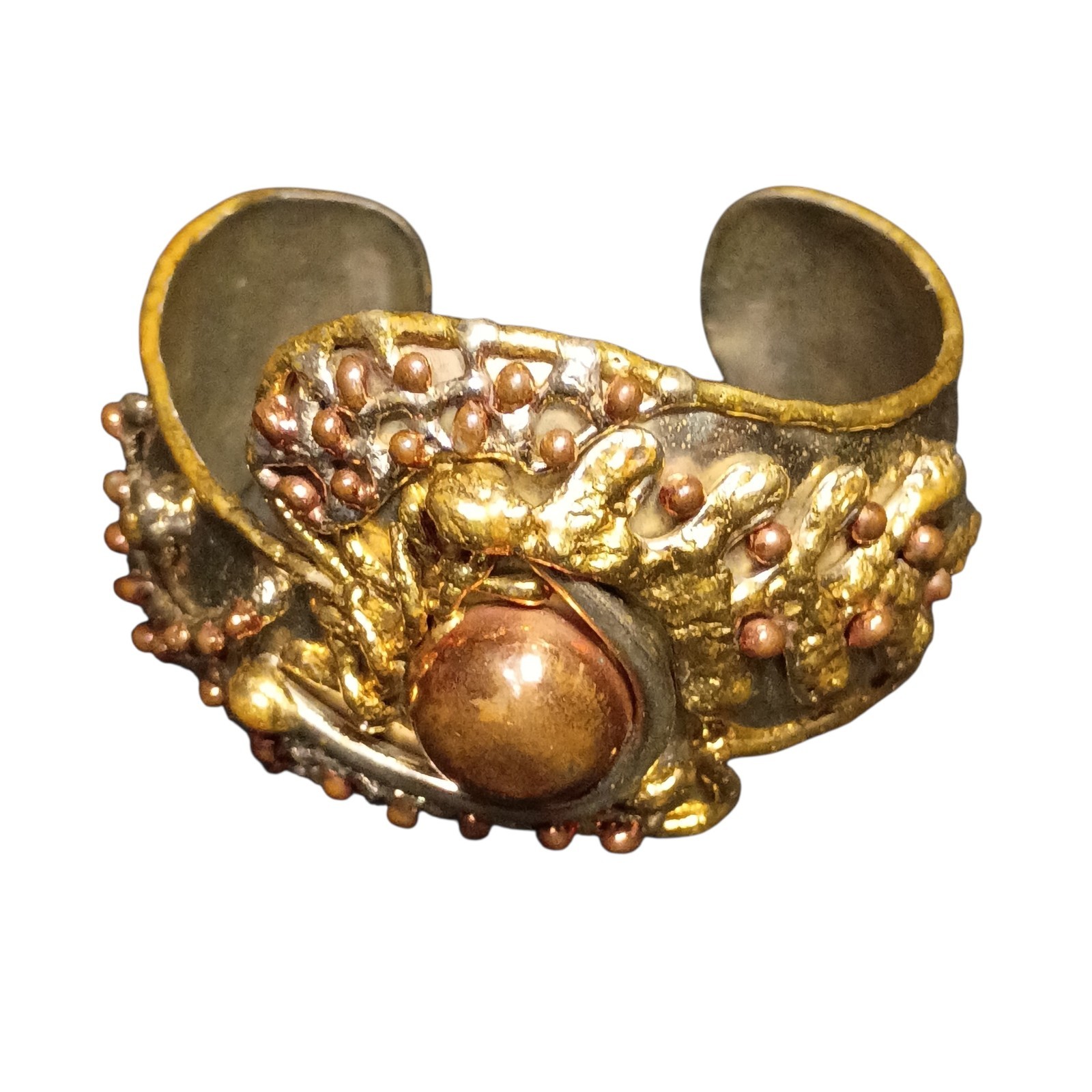 Vintage Mexican Mixed Metals Cuff Bracelet Copper Brass Brutalist Artisan