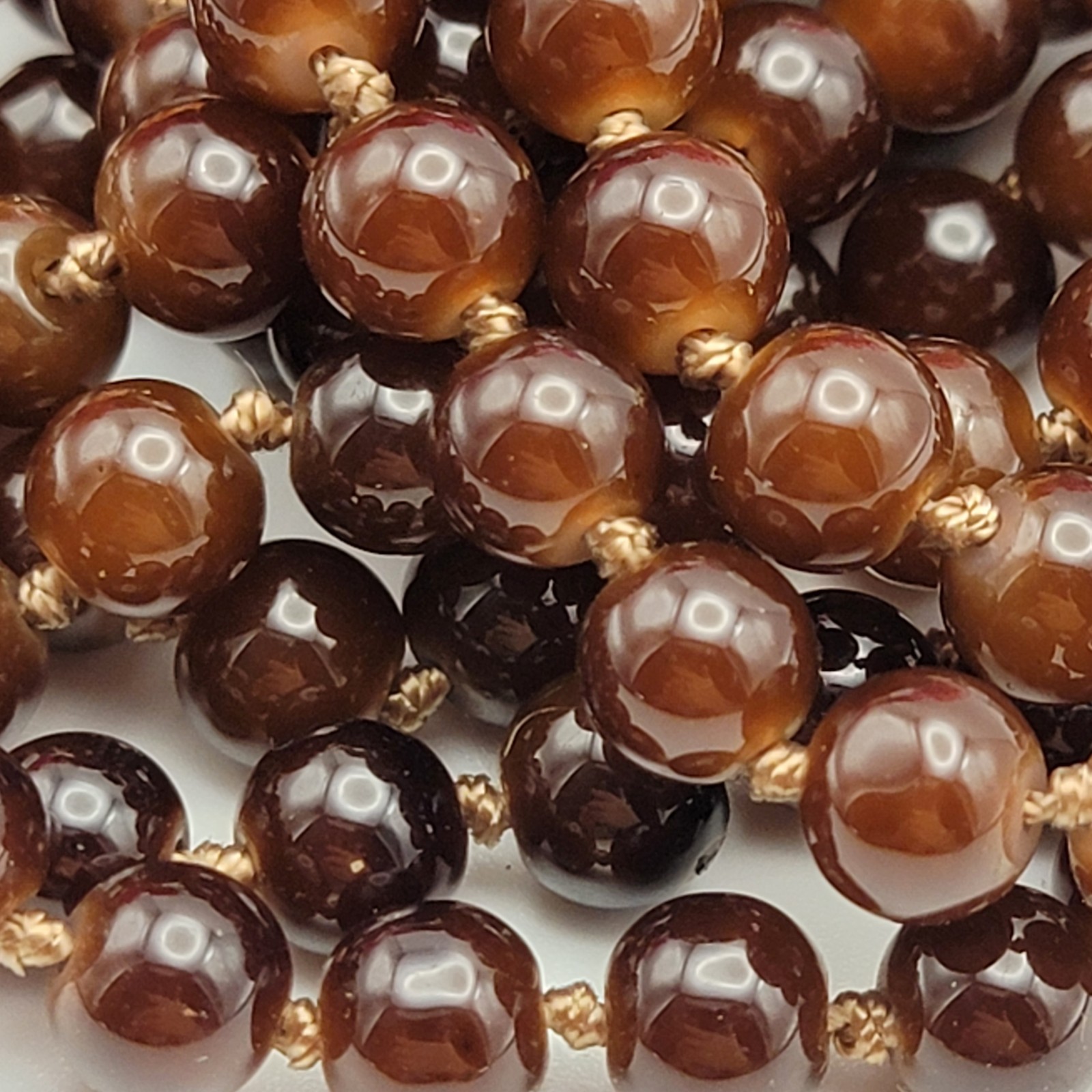 Brown Agate Beaded Necklace 58″ Continuous Strand 8.2mm Hand Knotted