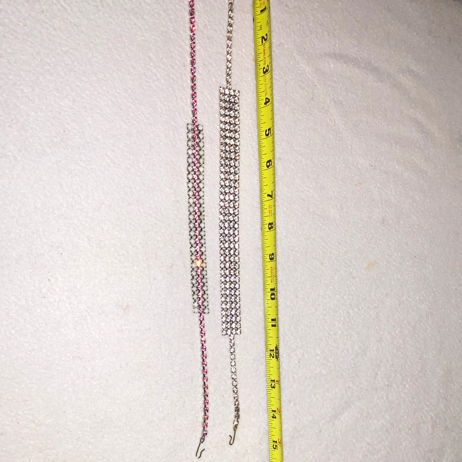 Lot of 2 Silver Tone Tennis Chain Bracelets Clear & Pink Rhinestones 7in Hook