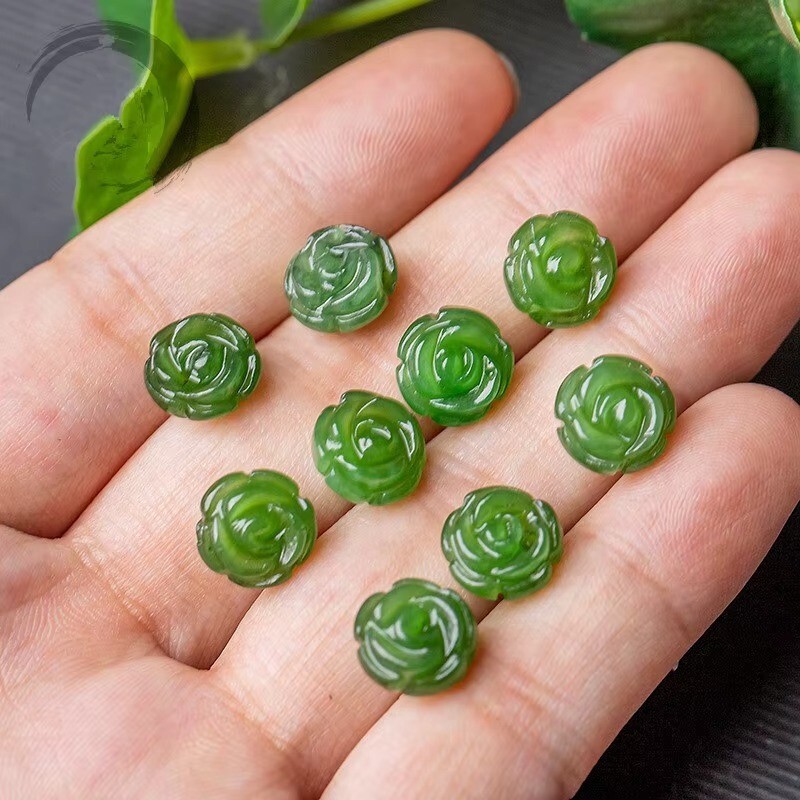 Dainty Natural Green Jade Hand Carved Rose Flower 925 Silver Stud Earrings